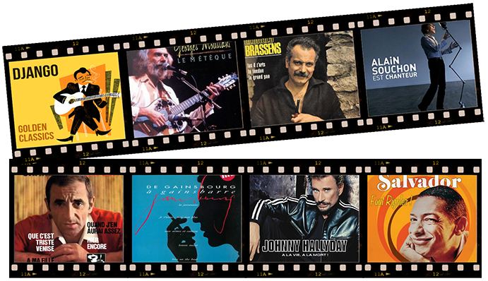 Dans notre répertoire : Django, Moustaki, Brassens, Souchon, Aznavour, Johnny, Salvador...